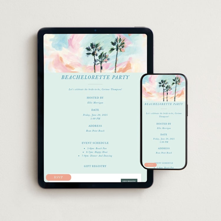 "Beachelorette" - Online Bachelorette Party Invitations in CottonCandy by Holly Whitcomb - Mobile + desktop layout