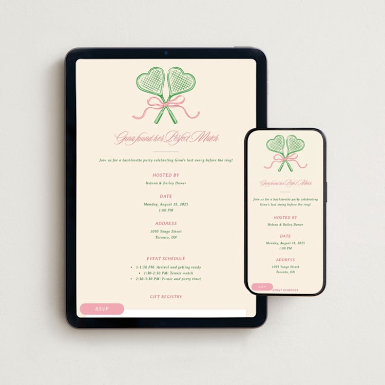 "Perfect Match" - Online Bachelorette Party Invitations in Watermelon by Sam Dubeau - Mobile + desktop layout