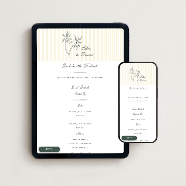 "Sway" - Online Bachelorette Party Invitations in Butter by Jelena Vuletic - Mobile + desktop layout