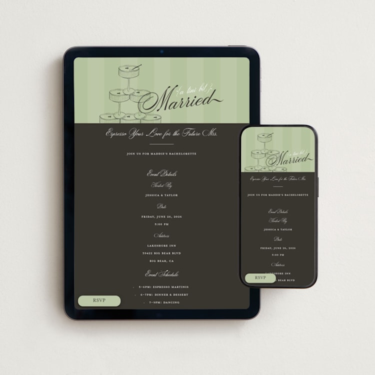 "A Tini Bit Married" - Online Bachelorette Party Invitations in Mint by Ashley Bird - Mobile + desktop layout