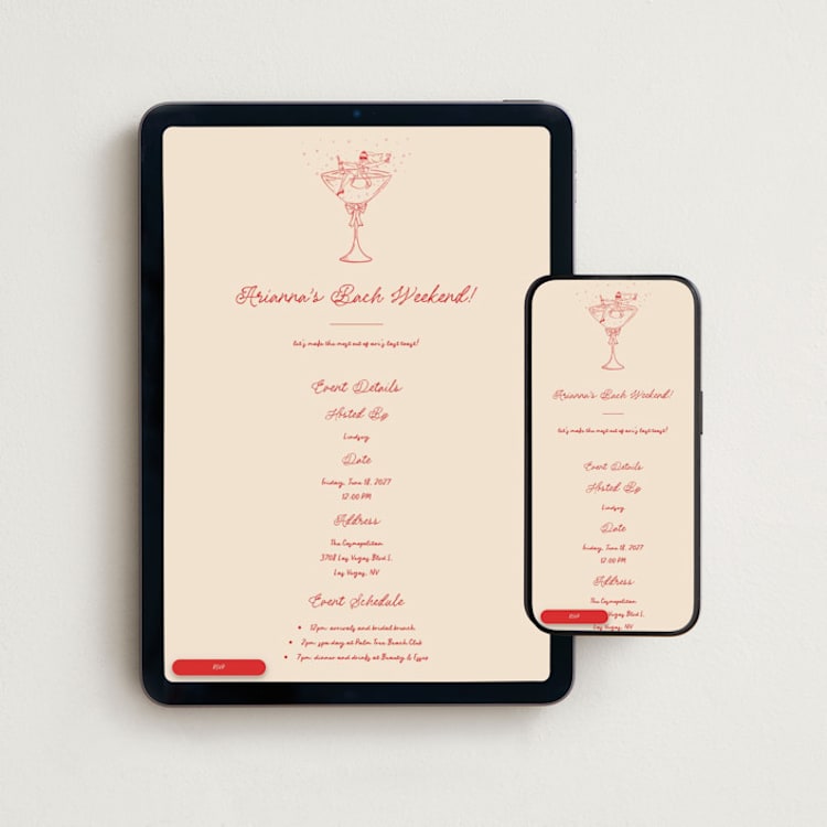 "Miss Bride" - Online Bachelorette Party Invitations in Rose by Jennifer Lew - Mobile + desktop layout