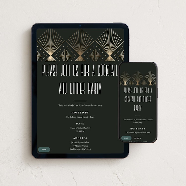 "Deco pattern" - Online Dinner and Cocktail Party Invitations in Onyx by Ana de Sousa - Mobile + desktop layout