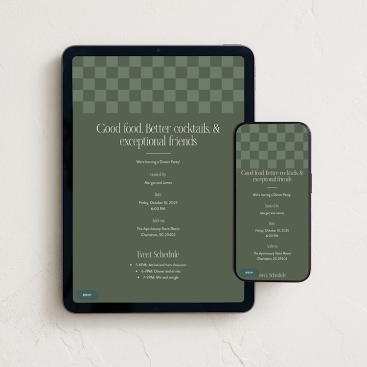 "Highlights" - Online Dinner and Cocktail Party Invitations in Forest by Jackie Crawford - Mobile + desktop layout