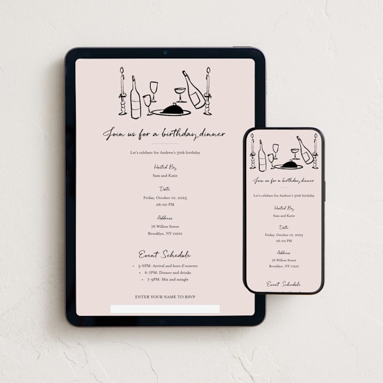 "Wine and Dine" - Online Dinner and Cocktail Party Invitations in Nude by Ani Somi - Mobile + desktop layout