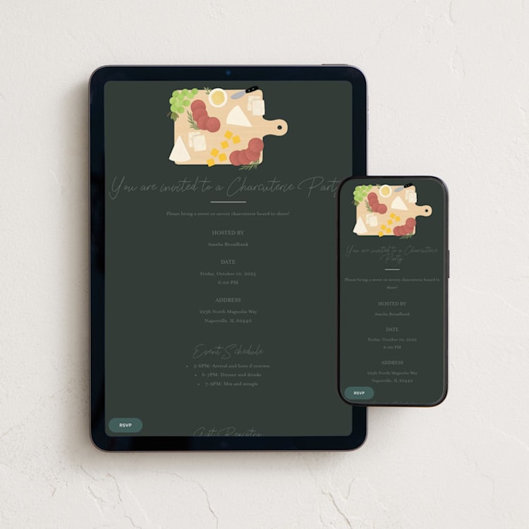 "Charcuterie Party" - Online Dinner and Cocktail Party Invitations in Rosemary by Kacey Kendrick Wagner - Mobile + desktop layout