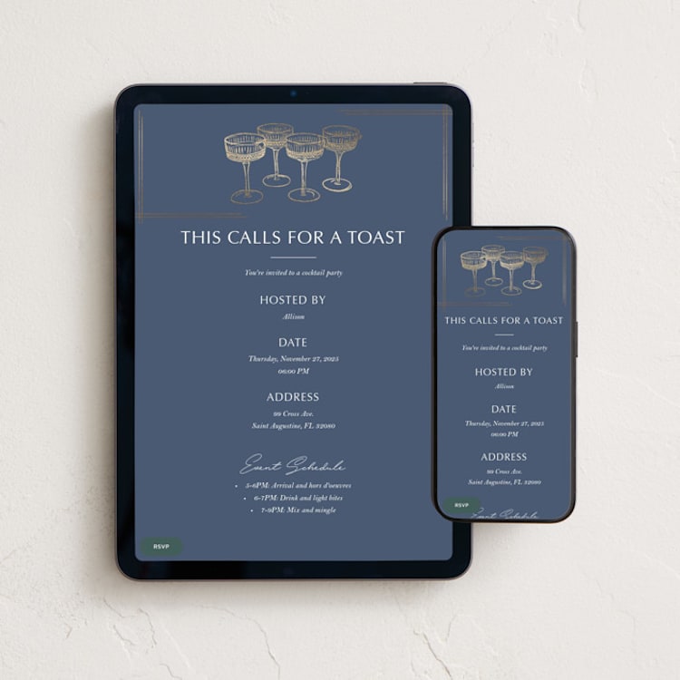 "Feeling Toasty" - Online Dinner and Cocktail Party Invitations in Ice by Eva Tadros - Mobile + desktop layout