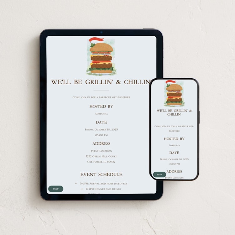 "Grillin' and Chillin'" - Online Dinner and Cocktail Party Invitations in Ketchup by Paper Sun Studio - Mobile + desktop layout