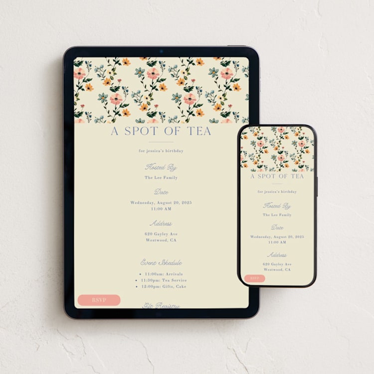 "Rustic Floral Print" - Online Dinner and Cocktail Party Invitations in Butter by Becky Nimoy - Mobile + desktop layout