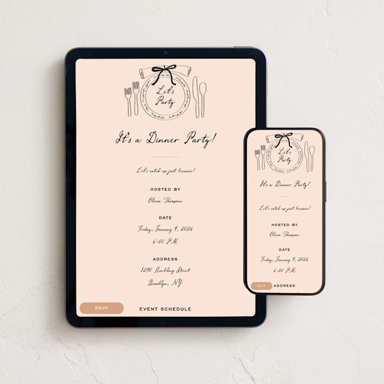 "Just Because" - Online Dinner and Cocktail Party Invitations in Petal by Jennifer Lew - Mobile + desktop layout