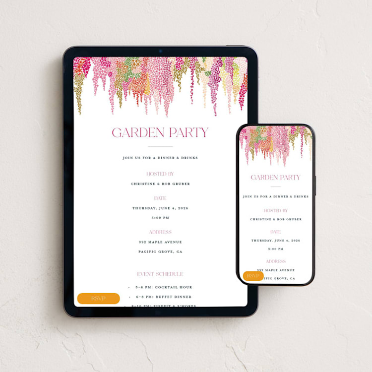 "whimsical garden" - Online Dinner and Cocktail Party Invitations in Peony by Erin Deegan - Mobile + desktop layout