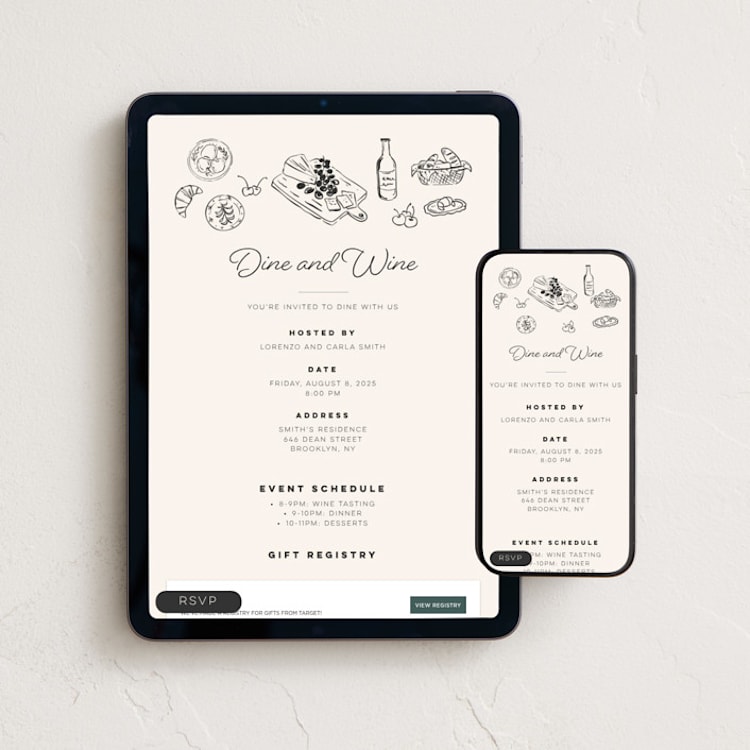 "Dine and Wine!" - Online Dinner and Cocktail Party Invitations in Latte by Sherley Ferreira - Mobile + desktop layout