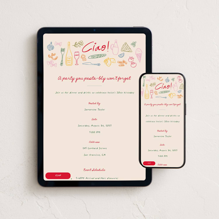 "pasta party" - Online Dinner and Cocktail Party Invitations in Gnocchi by Creo Study - Mobile + desktop layout