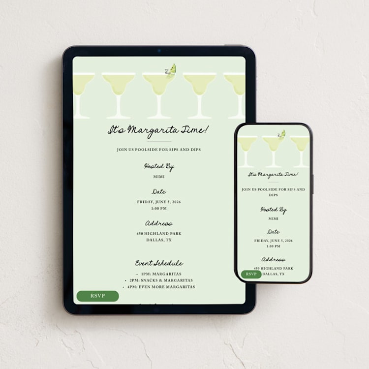 "It's Margarita Time" - Online Dinner and Cocktail Party Invitations in Lime by mo kelley - Mobile + desktop layout