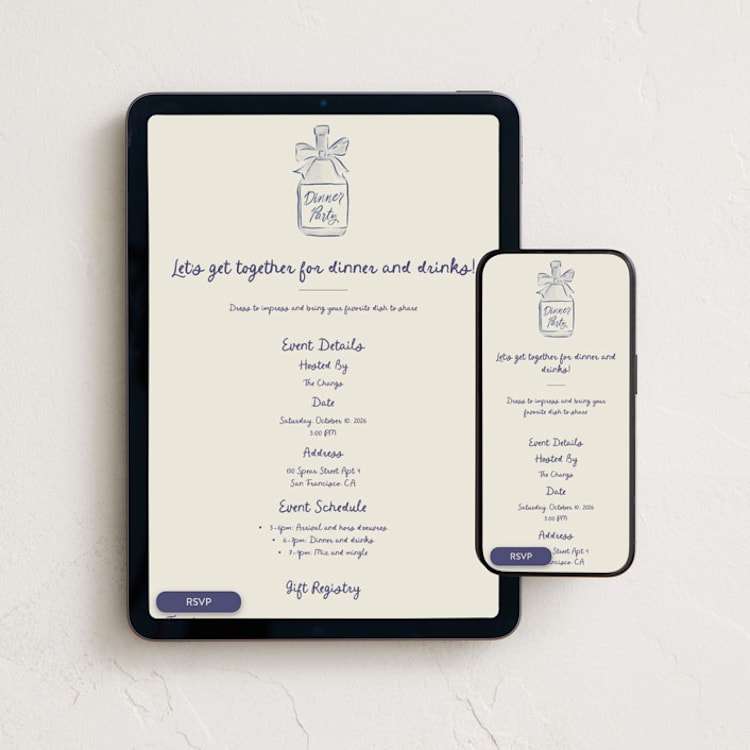 "Painted Bottle" - Online Dinner and Cocktail Party Invitations in Denim by Adelyn T. - Mobile + desktop layout
