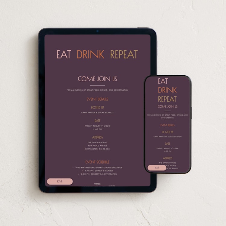"Grown- ups" - Online Dinner and Cocktail Party Invitations in Aubergine by Heather Schertzer - Mobile + desktop layout