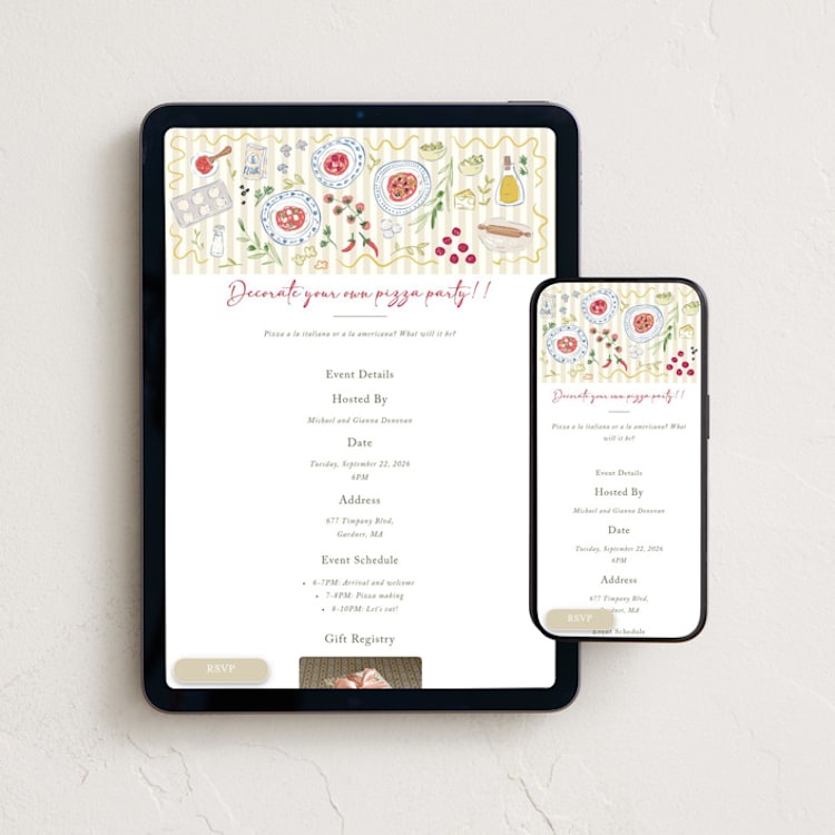 "PizzaParrty" - Online Dinner and Cocktail Party Invitations in Sand by samovilka - Mobile + desktop layout