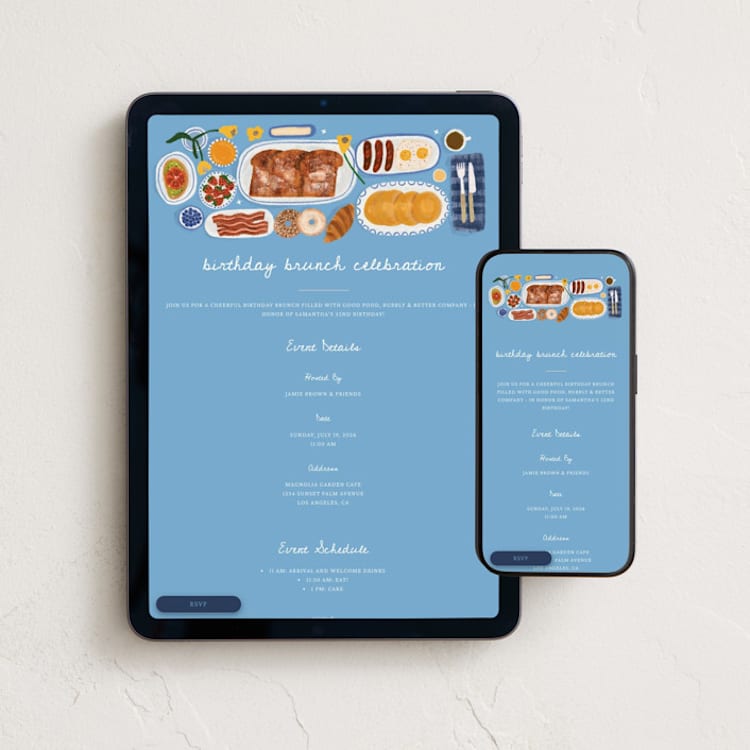 "Brunch Celebration" - Online Dinner and Cocktail Party Invitations in Cornflower by Sierra Lee - Mobile + desktop layout
