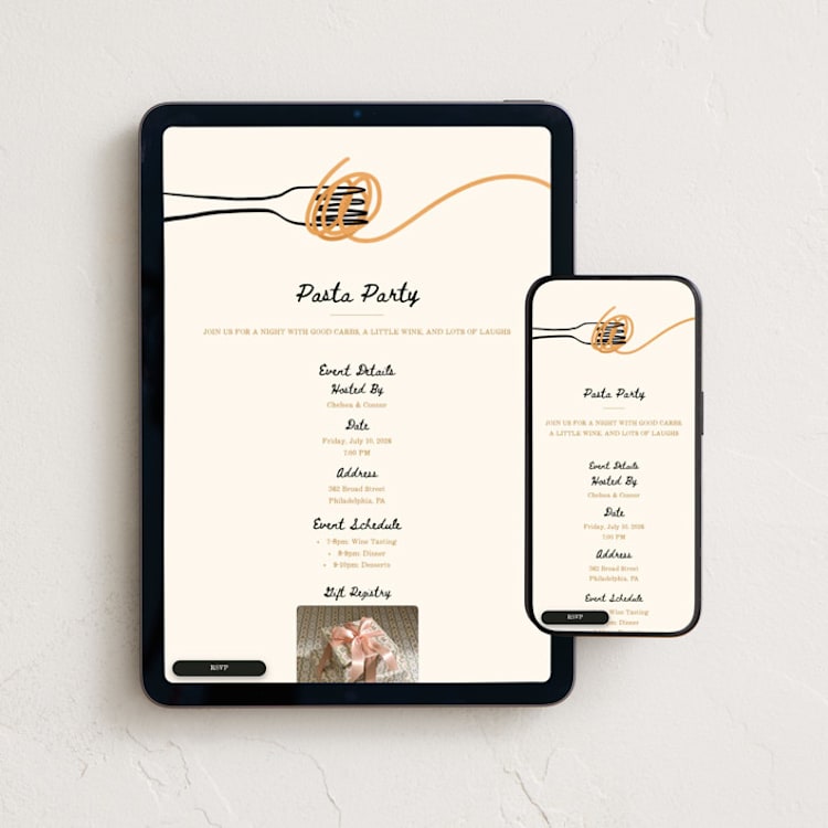 "Pasta Social Club" - Online Dinner and Cocktail Party Invitations in Crema by Ana Sharpe - Mobile + desktop layout