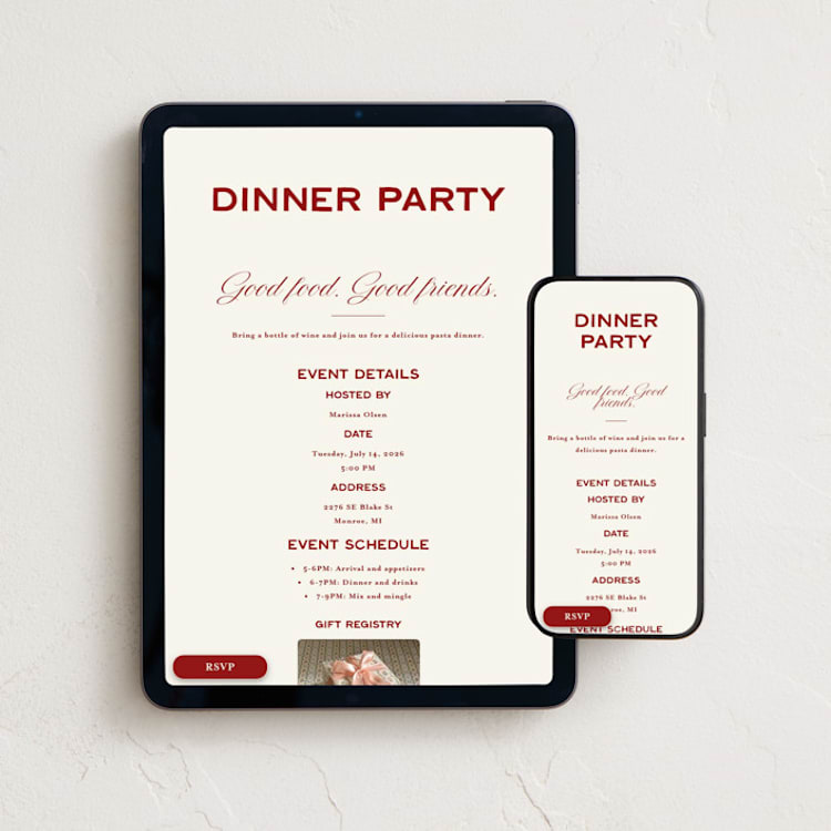 "Dinner Party Party" - Online Dinner and Cocktail Party Invitations in Spice by Angela Garrick - Mobile + desktop layout