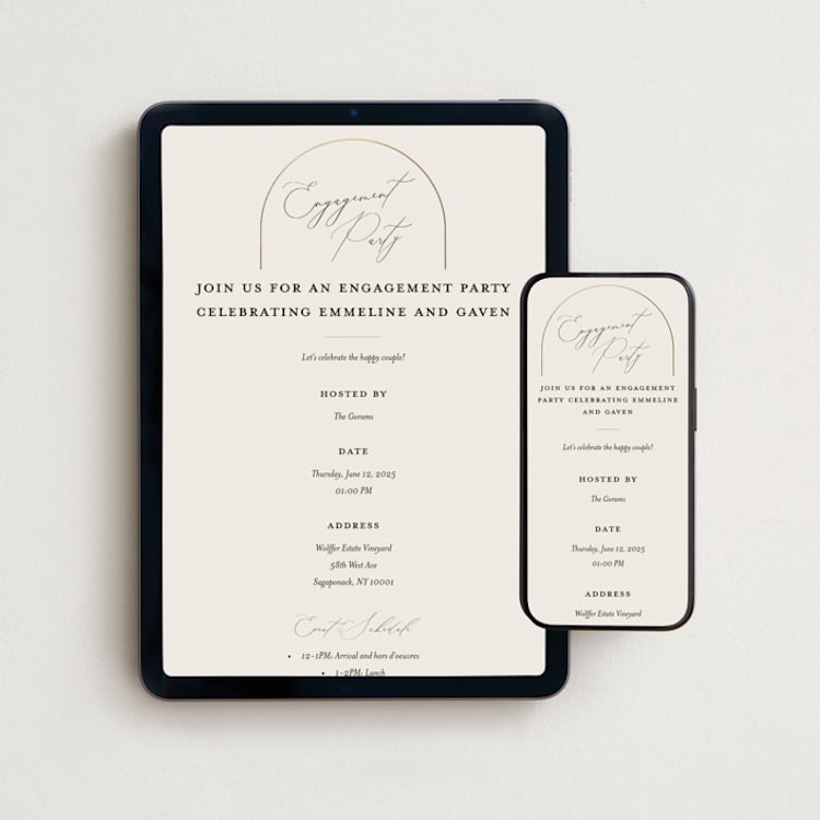 "Golden Ring" - Online Engagement Party Invitations in Champagne by Nicoletta Savod - Mobile + desktop layout