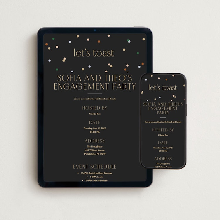 "let's toast" - Online Engagement Party Invitations in Midnight by Ellen Schlegelmilch - Mobile + desktop layout