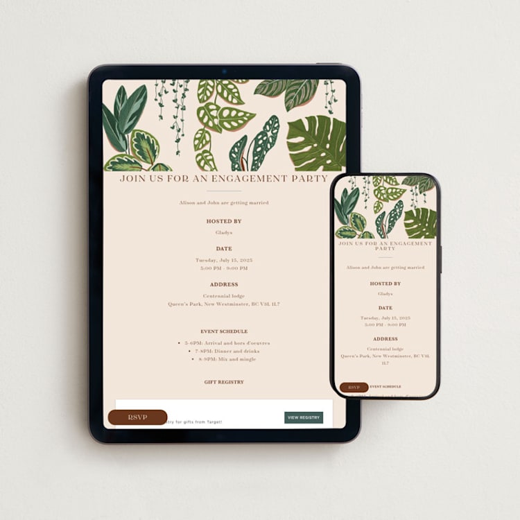 "botanicals" - Online Engagement Party Invitations in Dracaena by Vivian Yiwing - Mobile + desktop layout