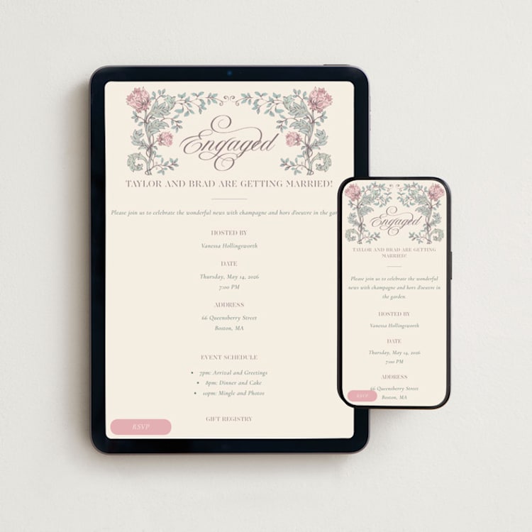 "Trepadeiras" - Online Engagement Party Invitations in Petal by Anna Black - Mobile + desktop layout
