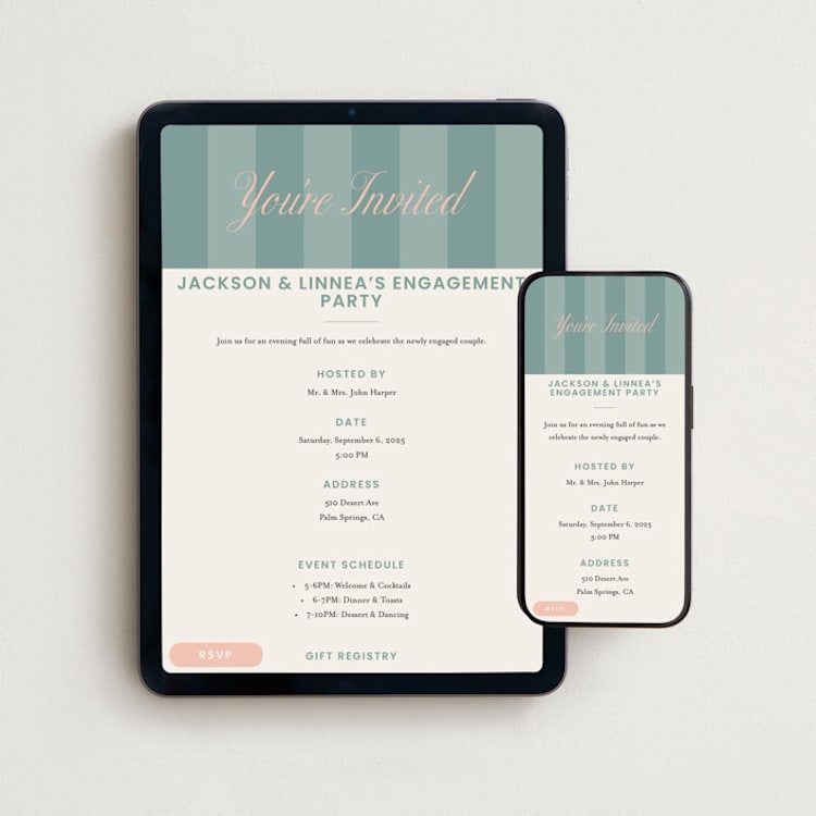 "Cabana" - Online Engagement Party Invitations in Aqua by taylorVdesign - Mobile + desktop layout
