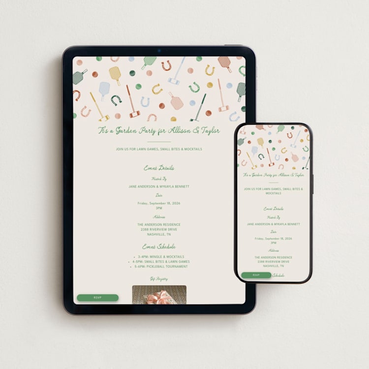 "Lawn Party" - Online Engagement Party Invitations in Picnic by Kelly Watkins - Mobile + desktop layout