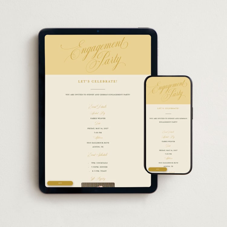 "Bloom" - Online Engagement Party Invitations in Island Citrus by Morgan Kendall - Mobile + desktop layout