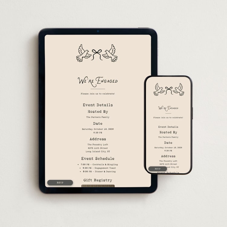 "Vintage Romance" - Online Engagement Party Invitations in Buttercream by Rina Ozum - Mobile + desktop layout