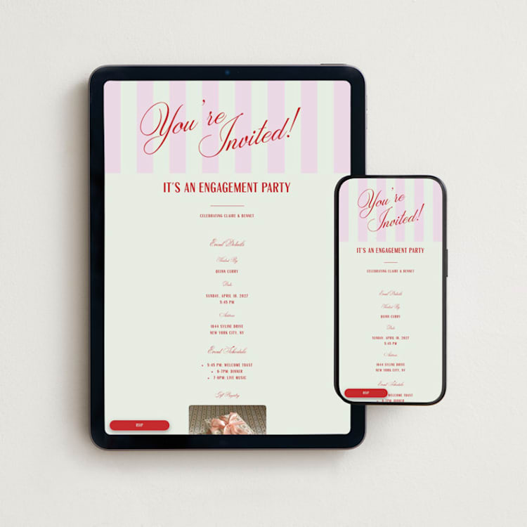 "Party Begins" - Online Engagement Party Invitations in Sherbet by Pixel and Hank - Mobile + desktop layout