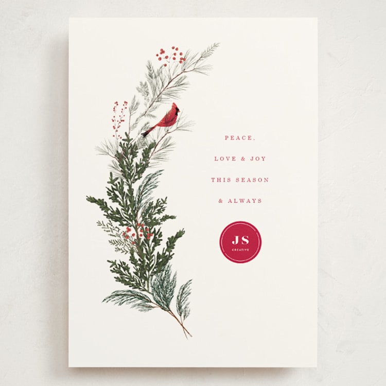 "Cardinal" - Holiday Cards in Holly Berry by Baumbirdy - Front