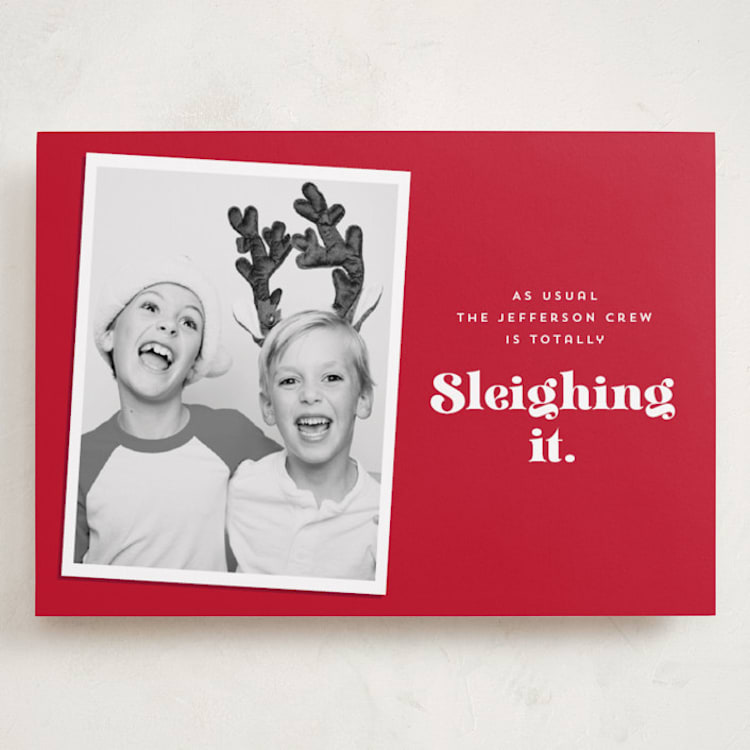 "Sleighing It" - Holiday Cards in Santa by Corinne Malesic - Front