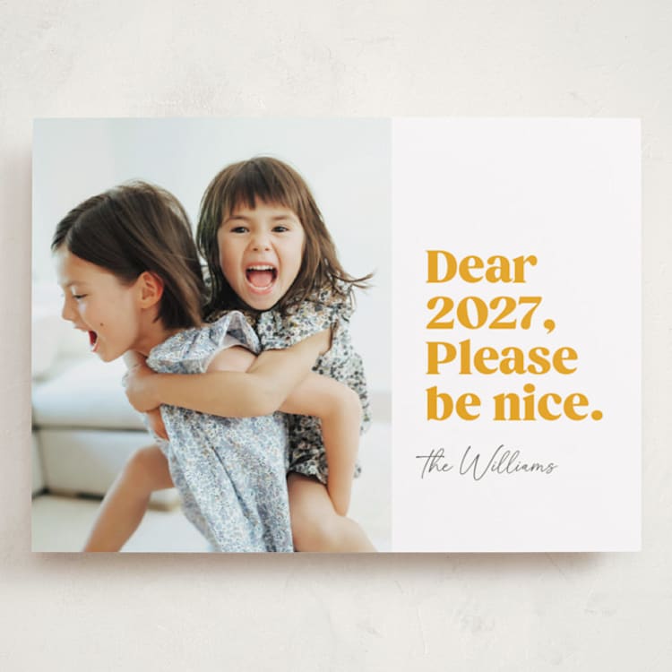 "Pretty Please" - Holiday Cards in Snow by Robert and Stella - Front
