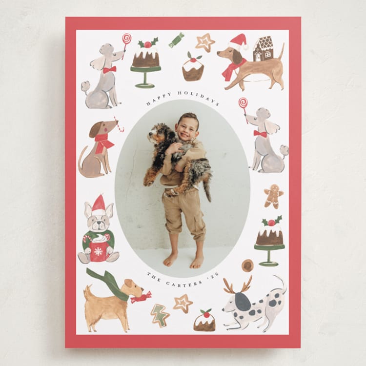 "Festive Dogs" - Holiday Cards in Berry by Teju Reval - Front