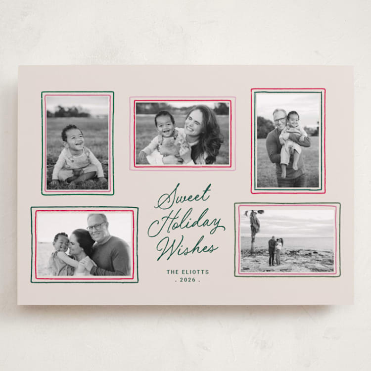 "Modern Hand-Drawn Frame Multi-Photo Collage" - Holiday Cards in Holly by Design Lotus - Front