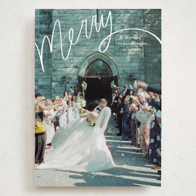 "Merry Hand Lettered Script" - Holiday Cards in Wedding Cake by Becky Nimoy - Front