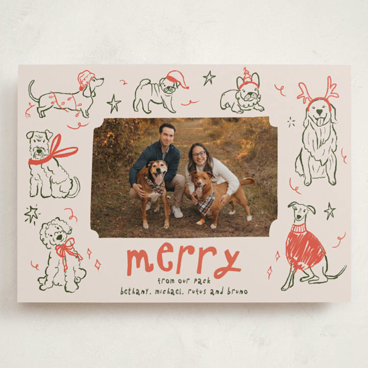 "Doggy Merry" - Holiday Cards in Cranberry by Vera Lim - Front