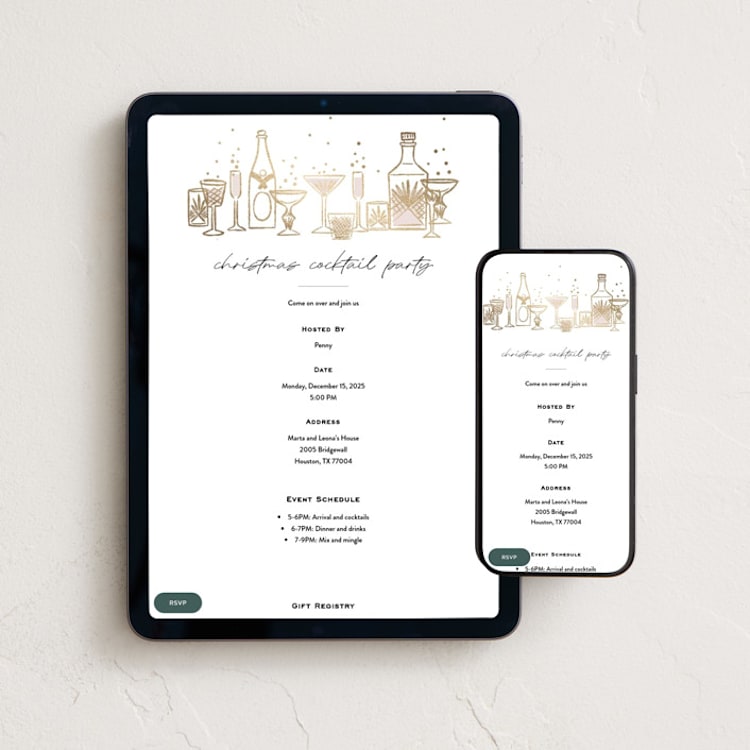 "Holiday Cocktail Party" - Online Holiday Party Invitations in Snow by Pati Cascino - Mobile + desktop layout