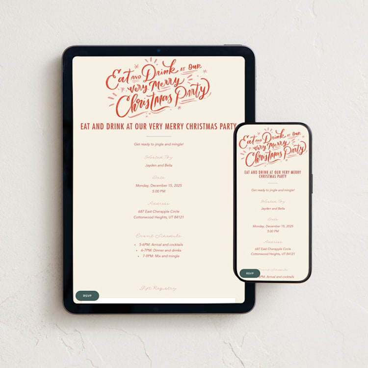 "Very Merry Party" - Online Holiday Party Invitations in Peppermint by Stephanie Hawkes - Mobile + desktop layout