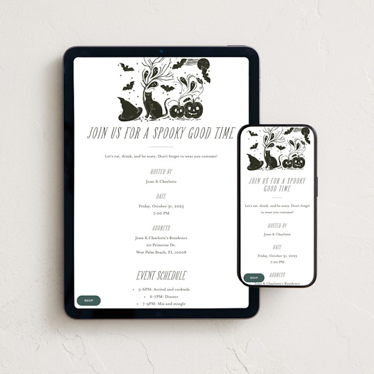 "Eat, drink & be scary" - Online Holiday Party Invitations in Cauldron by Sarah Knight - Mobile + desktop layout