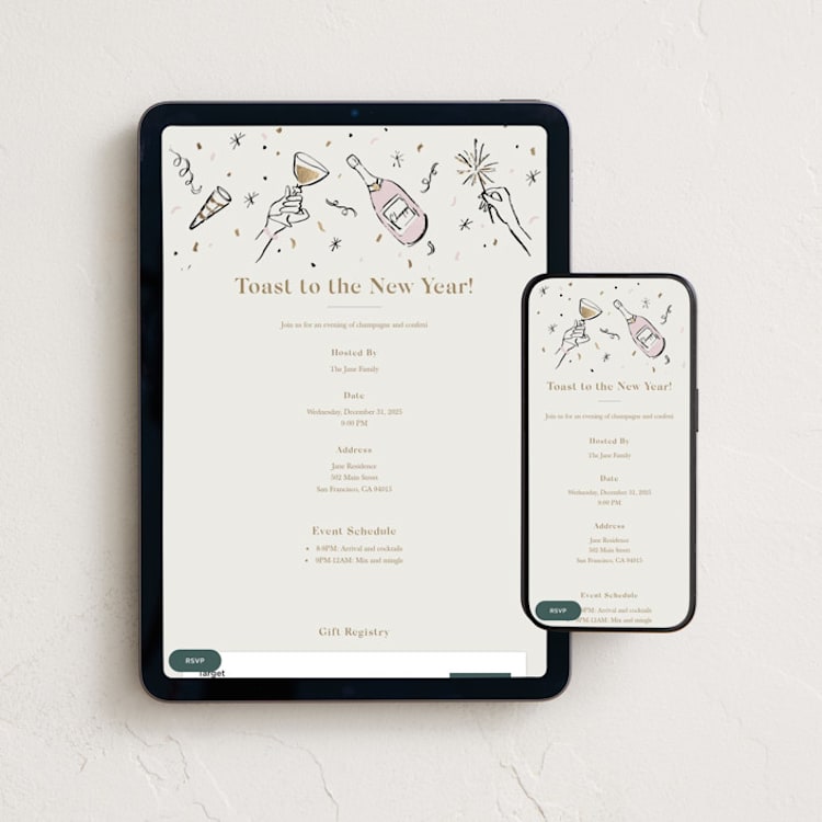 "Champagne and confetti" - Online Holiday Party Invitations in Champagne by Cass Loh - Mobile + desktop layout