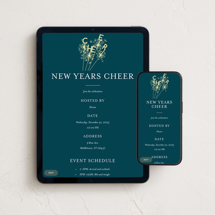 "Sparklers" - Online Holiday Party Invitations in Peacock by Paula Pecevich - Mobile + desktop layout