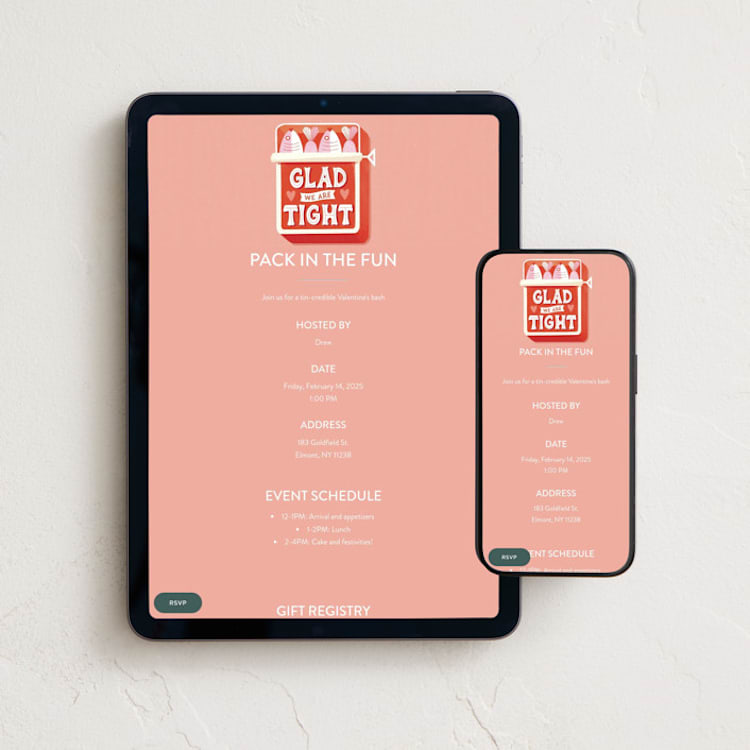 "Glad We Are Tight" - Online Holiday Party Invitations in Salmon by Jess Miller Draws - Mobile + desktop layout