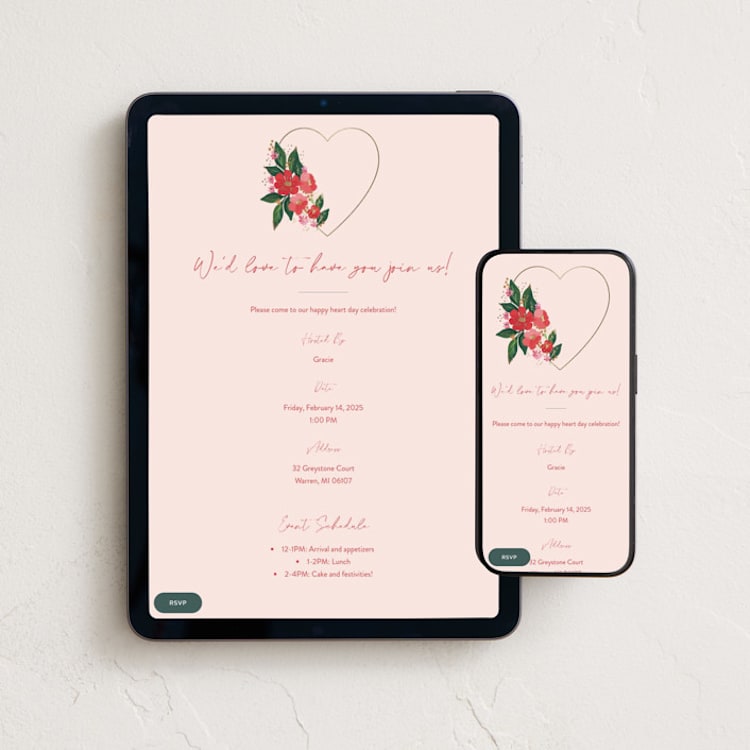 "xo heart" - Online Holiday Party Invitations in Rose by Rebecca Durflinger - Mobile + desktop layout