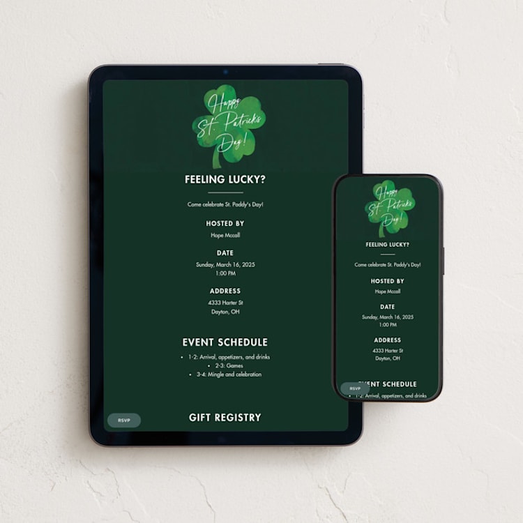 "Lucky To Know You" - Online Holiday Party Invitations in Clover by Amy Payne - Mobile + desktop layout