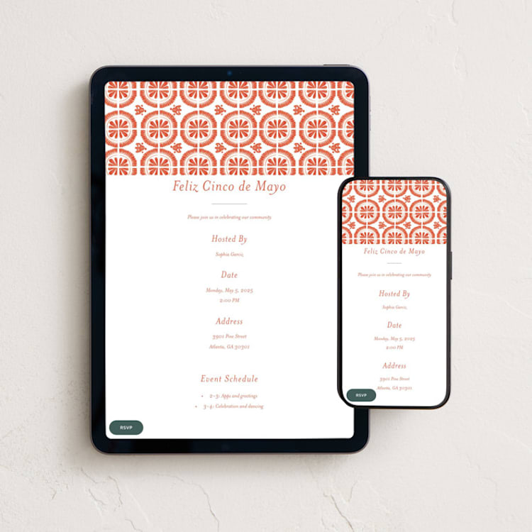 "Talavera" - Online Holiday Party Invitations in Terracotta by Lagniappe Paper - Mobile + desktop layout