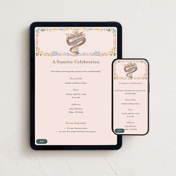 "Floral Cross." - Online Holiday Party Invitations in Rose Quartz by Vera Lim - Mobile + desktop layout