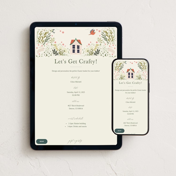 "Easter Village" - Online Holiday Party Invitations in Sand by Hannah Williams - Mobile + desktop layout